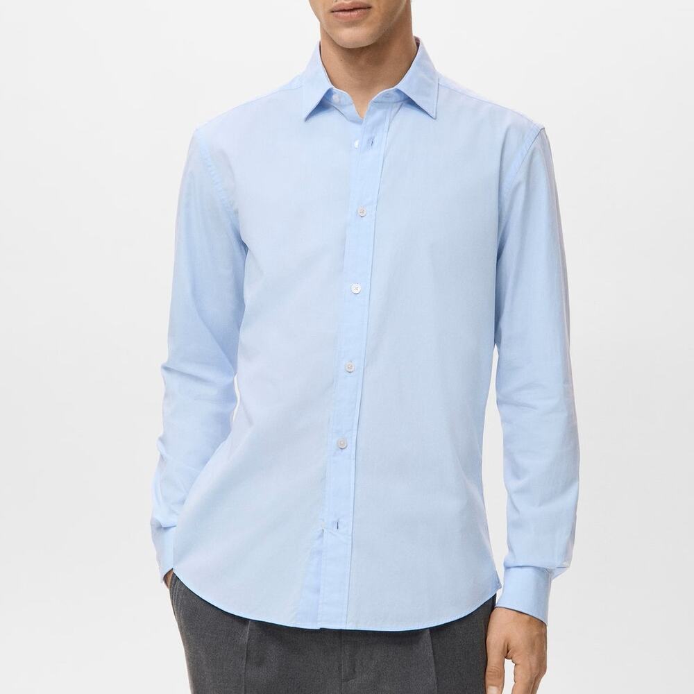 Zara Shirt Men L Light Blue Lightweight Button-down Collar Long Sleeve - Picture 2 of 10